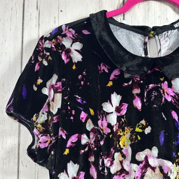 Hot Topic Black Floral Velvet Peter Pan Collar Whimsigoth Witchy Skater Dress - Picture 3 of 16